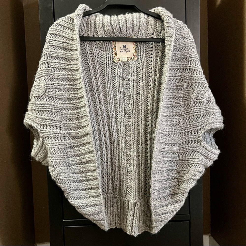 Anthropologie Between Me & You Cardigan Shrug Sweater Size S Gray Wool Blend